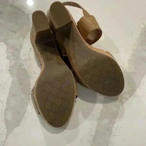 Franco Sarto Frank Nude Cork Block Heels Shiny Strappy Ankle Women’s Size 6.5 - Picture 7 of 10